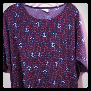 LuLaRoe Irma - Blue w/ Red & White Anchors
